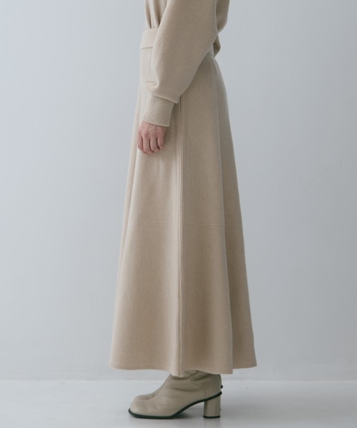 WRAPINKNOT（ラッピンノット）の「【WRAPINKNOT/ラッピンノット】《STUDIOUS別注》 CASHMERE FLARE LONG SKIRT/カシミアフレアロングスカート（スカート・レディース・ダークネイビー/アイボリー/ワイン・0/1）」の10枚目の写真