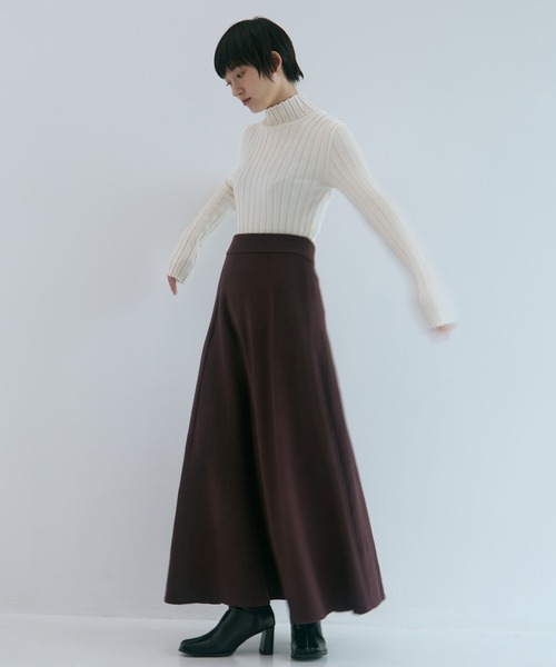 WRAPINKNOT（ラッピンノット）の「【WRAPINKNOT/ラッピンノット】《STUDIOUS別注》 CASHMERE FLARE LONG SKIRT/カシミアフレアロングスカート（スカート・レディース・ダークネイビー/アイボリー/ワイン・0/1）」の21枚目の写真