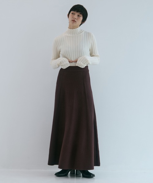 WRAPINKNOT（ラッピンノット）の「【WRAPINKNOT/ラッピンノット】《STUDIOUS別注》 CASHMERE FLARE LONG SKIRT/カシミアフレアロングスカート（スカート・レディース・ダークネイビー/アイボリー/ワイン・0/1）」の20枚目の写真