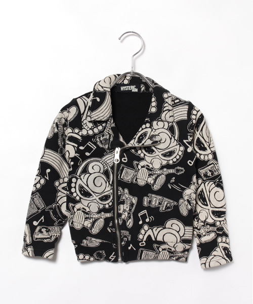 HYSTERIC MINI（ヒステリックミニ）の「HYSTERIC SUPER SHOW CASE総柄 ショート丈ライダースジャケット（ライダースジャケット・キッズ・ブラック/トップグレー・110/100）」の2枚目の写真