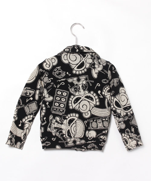 HYSTERIC MINI（ヒステリックミニ）の「HYSTERIC SUPER SHOW CASE総柄 ショート丈ライダースジャケット（ライダースジャケット・キッズ・ブラック/トップグレー・110/100）」の6枚目の写真