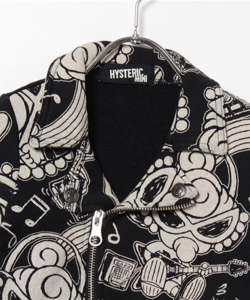 HYSTERIC MINI（ヒステリックミニ）の「HYSTERIC SUPER SHOW CASE総柄 ショート丈ライダースジャケット（ライダースジャケット・キッズ・ブラック/トップグレー・110/100）」の5枚目の写真