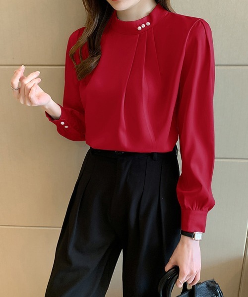 SallyLunn（サリーラン）の「クルーネックタックブラウス（シャツ/ブラウス・レディース・ブラック/レッド/グレー/ホワイト・LARGE/MEDIUM）」の4枚目の写真