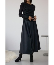 【身長/骨格別着用画像あり】布帛ドッキングドレープニットワンピース 秋服 冬服