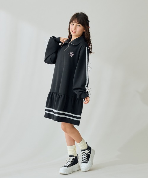 Amourire girl（アムリールガール）の「ハーフZIP リボンラインワンピース（ワンピース・キッズ・ブラック/オフホワイト・130cm/140cm/150cm/160cm）」の16枚目の写真