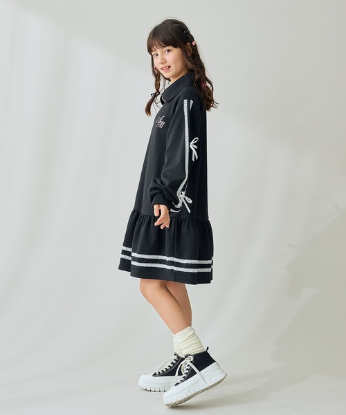 Amourire girl（アムリールガール）の「ハーフZIP リボンラインワンピース（ワンピース・キッズ・ブラック/オフホワイト・130cm/140cm/150cm/160cm）」の19枚目の写真