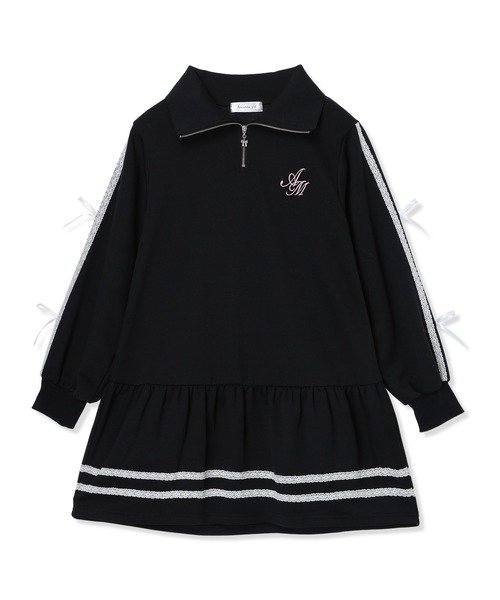 Amourire girl(アムリールガール)の「ハーフZIP リボンラインワンピース(ワンピース・キッズ・ブラック/オフホワイト・130cm/140cm/150cm/160cm)」の21枚目の写真