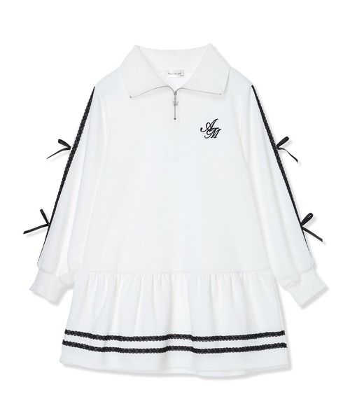 Amourire girl(アムリールガール)の「ハーフZIP リボンラインワンピース(ワンピース・キッズ・ブラック/オフホワイト・130cm/140cm/150cm/160cm)」の22枚目の写真