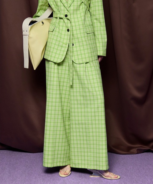 MAISON SPECIAL(メゾンスペシャル)の「Check Wide Pants/チェックワイドパンツ(その他パンツ・レディース・グリーン/ピンク・38/36)」の1枚目の写真