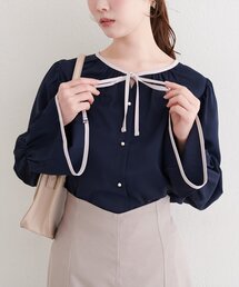 フロントリボン配色ブラウス
