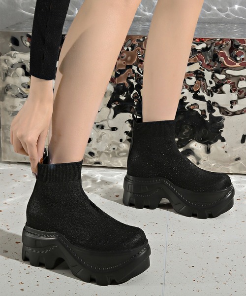 Lace Ladies(レースレディース)の「ソフト リブ 厚底 ショート ブーツ(ブーツ・レディース・ブラック・22.5cm/23cm/23.5cm/24cm/24.5cm/25cm)」の3枚目の写真