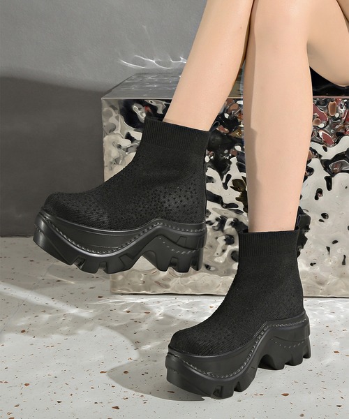 Lace Ladies(レースレディース)の「ソフト リブ 厚底 ショート ブーツ(ブーツ・レディース・ブラック・22.5cm/23cm/23.5cm/24cm/24.5cm/25cm)」の6枚目の写真