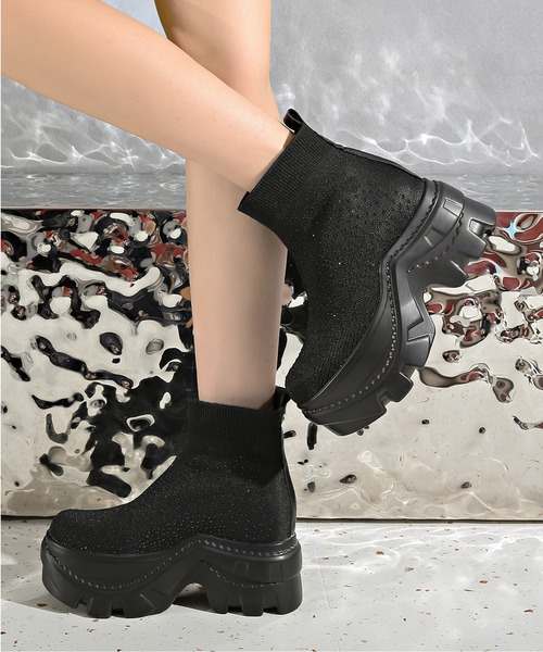 Lace Ladies(レースレディース)の「ソフト リブ 厚底 ショート ブーツ(ブーツ・レディース・ブラック・22.5cm/23cm/23.5cm/24cm/24.5cm/25cm)」の7枚目の写真