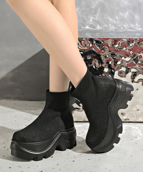 Lace Ladies(レースレディース)の「ソフト リブ 厚底 ショート ブーツ(ブーツ・レディース・ブラック・22.5cm/23cm/23.5cm/24cm/24.5cm/25cm)」の8枚目の写真
