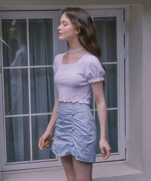 LULUCHOU（ルルシュ）の「Shirring Skirt - SKY BLUE（スカート・レディース・スカイブルー・SMALL/MEDIUM）」の3枚目の写真