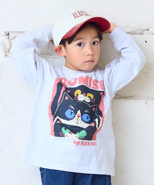 Life Support Products（ライフサポートプロダクツ）の「袖リブプリントロンT（Tシャツ/カットソー・キッズ・ホワイト系その他/サーモンピンク/ライム/チャコール/パープル/マスタード/杢グレー/ブルー/オフホワイト/ブラック・80/90/95/100/110/120/130/140/150）」の3枚目の写真