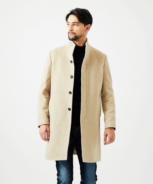 MICHEL KLEIN HOMME (ミッシェルクランオム)の「スタンドカラーロングコート(ステンカラーコート・メンズ・ブラウン/ベージュ/ネイビー・MEDIUM/LARGE/X-LARGE)」の1枚目の写真