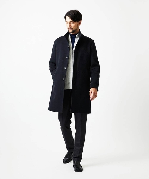 MICHEL KLEIN HOMME (ミッシェルクランオム)の「スタンドカラーロングコート(ステンカラーコート・メンズ・ブラウン/ベージュ/ネイビー・MEDIUM/LARGE/X-LARGE)」の4枚目の写真