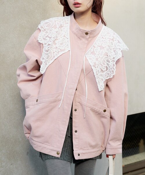 Kastane（カスタネ）の「【ティペット付き/WEB先行】カラーツイルレース付きジャケット（その他アウター・レディース・ブラック/ピンク/イエロー/ベージュ・FREE）」の4枚目の写真