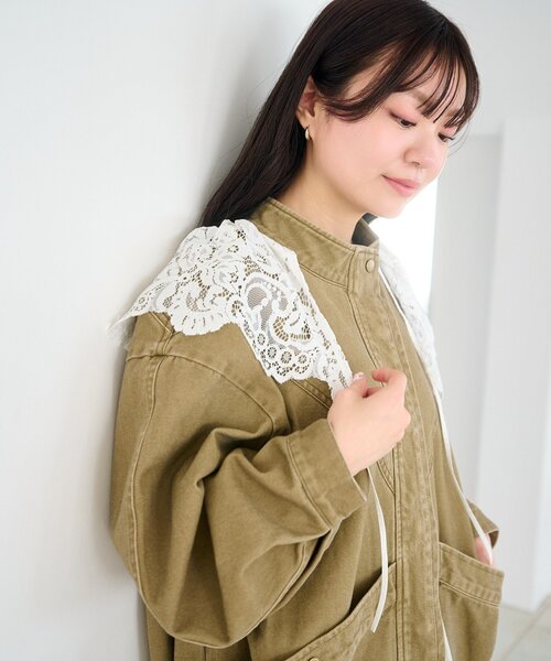 Kastane（カスタネ）の「【2026SSカタログ/ティペット付き】カラーツイルレース付きジャケット（その他アウター・レディース・ブラック/ピンク/イエロー/ベージュ・FREE）」の18枚目の写真