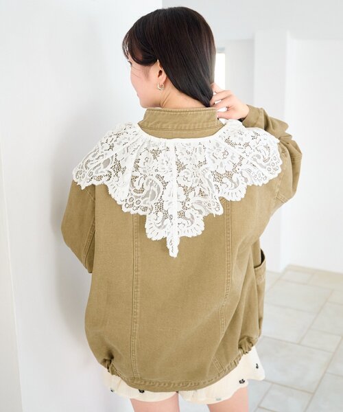 Kastane（カスタネ）の「【ティペット付き/WEB先行】カラーツイルレース付きジャケット（その他アウター・レディース・ブラック/ピンク/イエロー/ベージュ・FREE）」の17枚目の写真