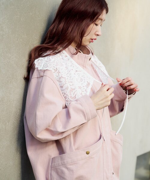 Kastane（カスタネ）の「【ティペット付き/WEB先行】カラーツイルレース付きジャケット（その他アウター・レディース・ブラック/ピンク/イエロー/ベージュ・FREE）」の5枚目の写真