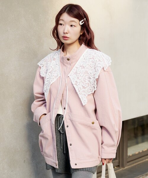 Kastane（カスタネ）の「【ティペット付き/WEB先行】カラーツイルレース付きジャケット（その他アウター・レディース・ブラック/ピンク/イエロー/ベージュ・FREE）」の6枚目の写真