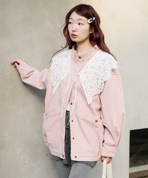 Kastane（カスタネ）の「【ティペット付き/WEB先行】カラーツイルレース付きジャケット（その他アウター・レディース・ブラック/ピンク/イエロー/ベージュ・FREE）」の7枚目の写真