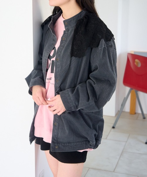 Kastane（カスタネ）の「【ティペット付き/WEB先行】カラーツイルレース付きジャケット（その他アウター・レディース・ブラック/ピンク/イエロー/ベージュ・FREE）」の2枚目の写真