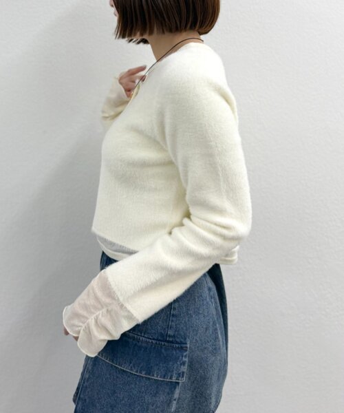 w closet(ダブルクローゼット)の「シャギーレイヤードニット(ニット/セーター・レディース・アイボリー/チャコールグレー/ブラウン・FREE)」の5枚目の写真
