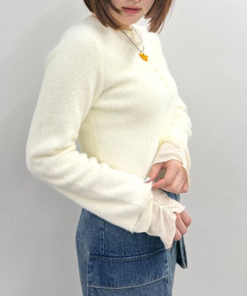 w closet(ダブルクローゼット)の「シャギーレイヤードニット(ニット/セーター・レディース・アイボリー/チャコールグレー/ブラウン・FREE)」の7枚目の写真
