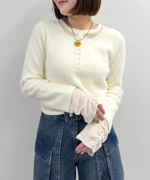 w closet(ダブルクローゼット)の「シャギーレイヤードニット(ニット/セーター・レディース・アイボリー/チャコールグレー/ブラウン・FREE)」の8枚目の写真