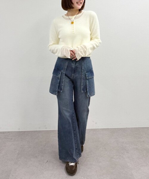 w closet(ダブルクローゼット)の「シャギーレイヤードニット(ニット/セーター・レディース・アイボリー/チャコールグレー/ブラウン・FREE)」の9枚目の写真
