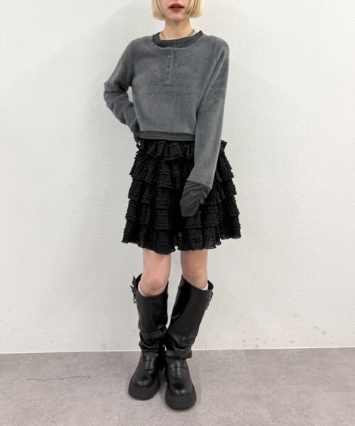 w closet(ダブルクローゼット)の「シャギーレイヤードニット(ニット/セーター・レディース・アイボリー/チャコールグレー/ブラウン・FREE)」の18枚目の写真