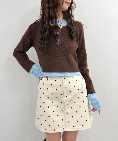 w closet(ダブルクローゼット)の「シャギーレイヤードニット(ニット/セーター・レディース・アイボリー/チャコールグレー/ブラウン・FREE)」の22枚目の写真