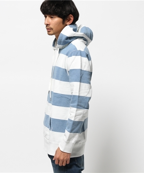OUTLET（アウトレット）の「【Ciaopanic】インディゴ太ボーダープルパーカー（パーカー・メンズ・ネイビー/ブルー・LARGE/MEDIUM）」の5枚目の写真