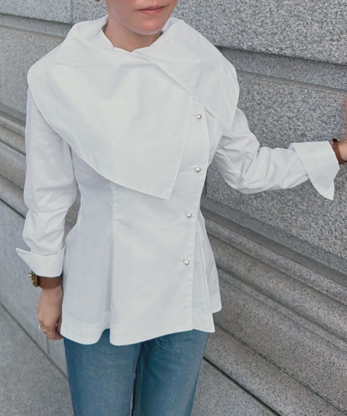JENNE(ジェンヌ)の「クラシカルショールブラウス(その他トップス・レディース・ホワイト・LARGE/MEDIUM/SMALL)」の3枚目の写真