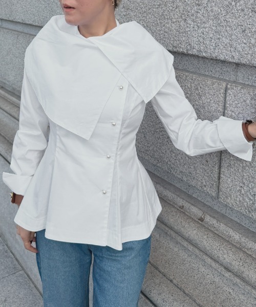 JENNE(ジェンヌ)の「クラシカルショールブラウス(その他トップス・レディース・ホワイト・LARGE/MEDIUM/SMALL)」の6枚目の写真