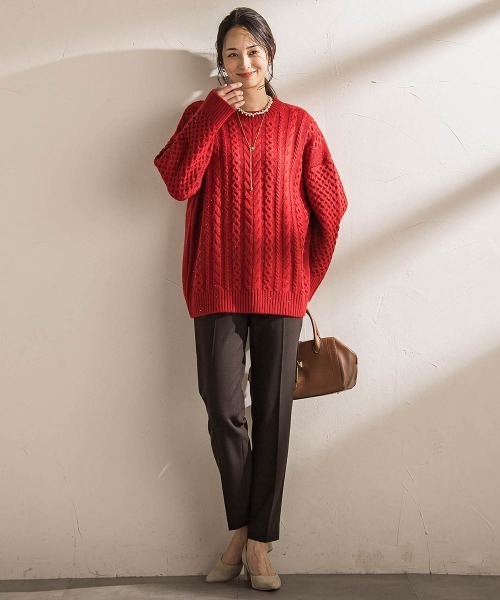 LAUTREAMONT(ロートレアモン)の「【WEB限定】ケーブル柄編みニット≪洗える≫(ニット/セーター・レディース・ホワイト/ライトグレー/ネイビー・9号)」の11枚目の写真