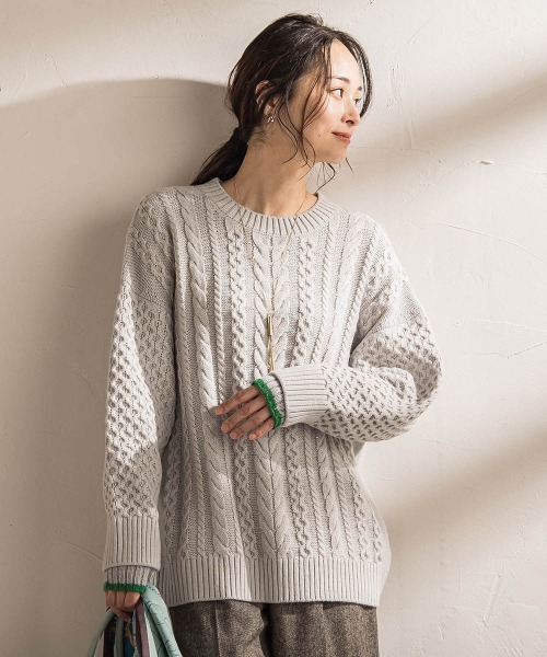 LAUTREAMONT(ロートレアモン)の「【WEB限定】ケーブル柄編みニット≪洗える≫(ニット/セーター・レディース・ホワイト/ライトグレー/ネイビー・9号)」の18枚目の写真