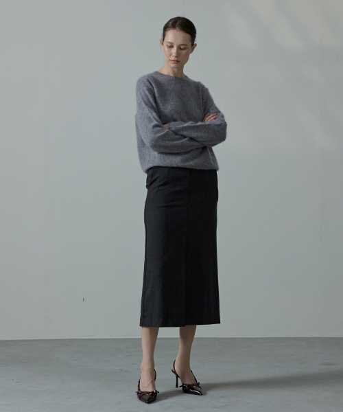 Leco Front-Slit Span Long Skirt_CHARCOAL