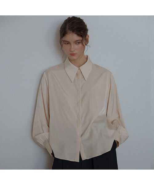 Satin Collar Shirt [Beige]