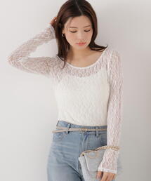 a/mie | <ウォッシャブル><a>ストレッチレース / 1216169200(Tシャツ/カットソー)
