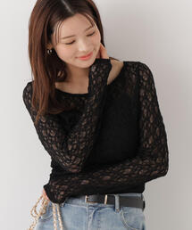 a/mie | ＜ウォッシャブル＞＜ａ＞ストレッチレース / 1216169200(Tシャツ/カットソー)