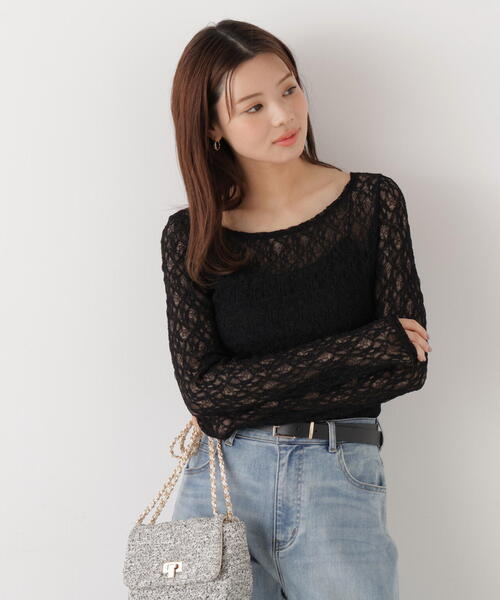 a/mie(アミー)の「<ウォッシャブル><a>ストレッチレース / 1216169200(Tシャツ/カットソー・レディース・ホワイト/ブラック・MEDIUM/SMALL)」の14枚目の写真