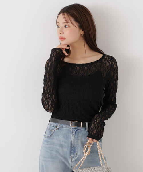 a/mie(アミー)の「<ウォッシャブル><a>ストレッチレース / 1216169200(Tシャツ/カットソー・レディース・ホワイト/ブラック・MEDIUM/SMALL)」の13枚目の写真