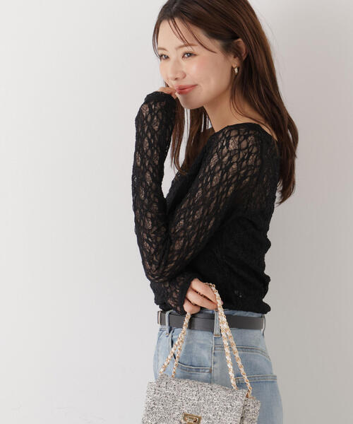 a/mie(アミー)の「<ウォッシャブル><a>ストレッチレース / 1216169200(Tシャツ/カットソー・レディース・ホワイト/ブラック・MEDIUM/SMALL)」の9枚目の写真