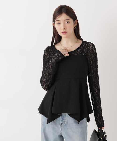 a/mie(アミー)の「<ウォッシャブル><a>ストレッチレース / 1216169200(Tシャツ/カットソー・レディース・ホワイト/ブラック・MEDIUM/SMALL)」の8枚目の写真