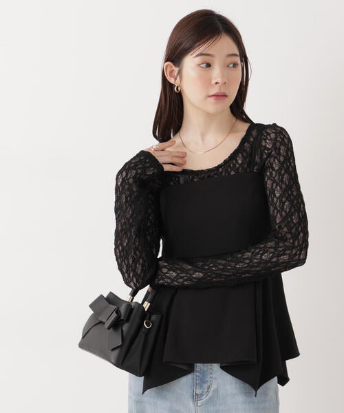 a/mie(アミー)の「<ウォッシャブル><a>ストレッチレース / 1216169200(Tシャツ/カットソー・レディース・ホワイト/ブラック・MEDIUM/SMALL)」の7枚目の写真