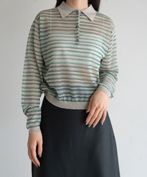 hwyl（ヒュイル）の「シアーボーダーニットポロ（ニット/セーター）」